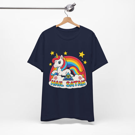 Rainbow 'Hail Satan' Unicorn T-Shirt – Cute Pastel Goth, Punk, Rocker & Alt Graphic Tee, Perfect for lovers of different