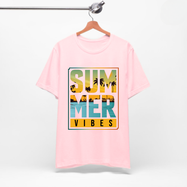 Summer Vibes Unisex Tee – Bright Bold and Ready for Sunshine, Retro Palm Tree Vacation Shirt, Casual Coastal Style , Multiple Colors