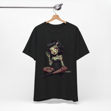 Zombie Girl Unisex T-Shirt - Gothic Punk Horror Creepy Tee, Alt Grunge Rockabilly Tshirt, Sexy Zombified Pinup Girl