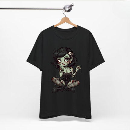 Zombie Girl 2 Unisex T-Shirt - Gothic Punk Horror Creepy Tee, Alt Grunge Rockabilly Tshirt, Sexy Zombified Pinup Girl