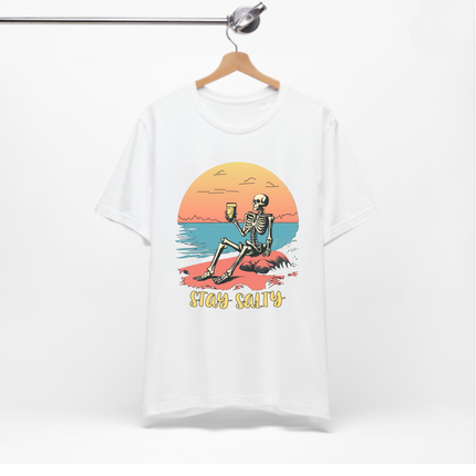 Stay Salty Skeleton T-Shirt – Funny Beach Graphic Tee, Grunge Punk Summer Shirt, Punk Rock Surf Style, Alt Indie Clothing