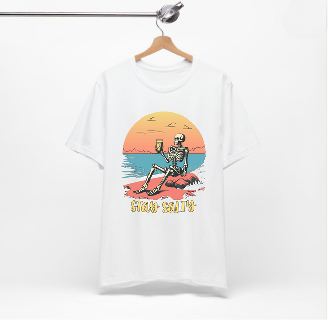 Stay Salty Skeleton T-Shirt – Funny Beach Graphic Tee, Grunge Punk Summer Shirt, Punk Rock Surf Style, Alt Indie Clothing
