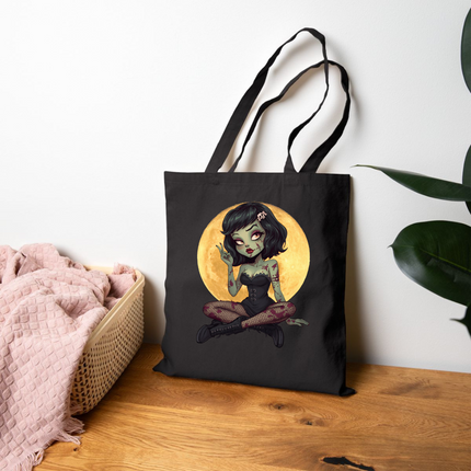 Zombie Girl Canvas Tote Bag - Cute Gothic Punk Graphic, Kawaii Alt Aesthetic Shopper, Rocker and Metalhead friendly