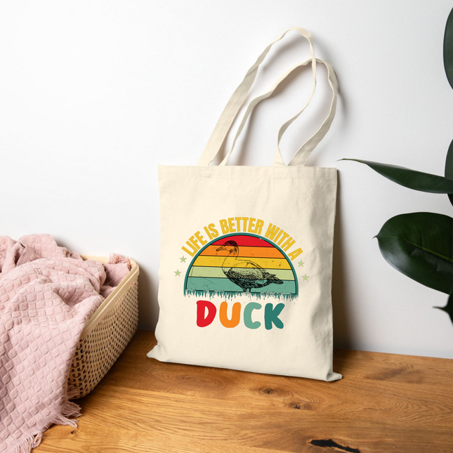 Life is Better with a Duck Canvas Tote Bag - Funny Cute Animal, Adorable Duck Duckling Gift, Shopping Casual Satchel Purse Handbag