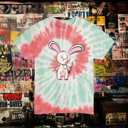 Killer Bunny Tie-Dye Unisex Tee - Kawaii Goth Alt Pastel Horror Aesthetic Shirt, Creepy Cute but Twisted Graphic Tee in 5 Color Options