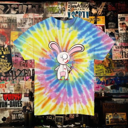 Killer Bunny Tie-Dye Unisex Tee - Kawaii Goth Alt Pastel Horror Aesthetic Shirt, Creepy Cute but Twisted Graphic Tee in 5 Color Options