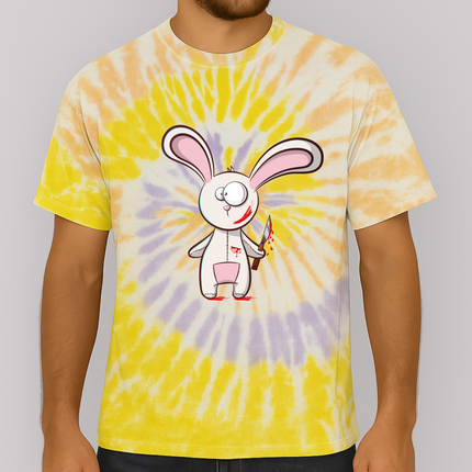 Killer Bunny Tie-Dye Unisex Tee - Kawaii Goth Alt Pastel Horror Aesthetic Shirt, Creepy Cute but Twisted Graphic Tee in 5 Color Options