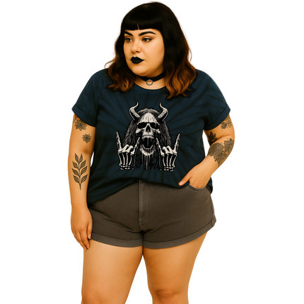 Skull Devil Horns Tie-Dye Unisex Tee - Metalhead Rocker Grunge T-Shirt, Skeleton Festival Shirt, Gothic Skull & Horns Design, Rock & Metal Streetwear