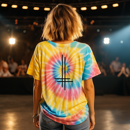 Crux Inversa Tie-Dye Unisex Tee - Inverted Cross TShirt, Grunge meets hippie, Metalhead rainbow warrior, Festival Chaos core, Alt Street Festival Shirt