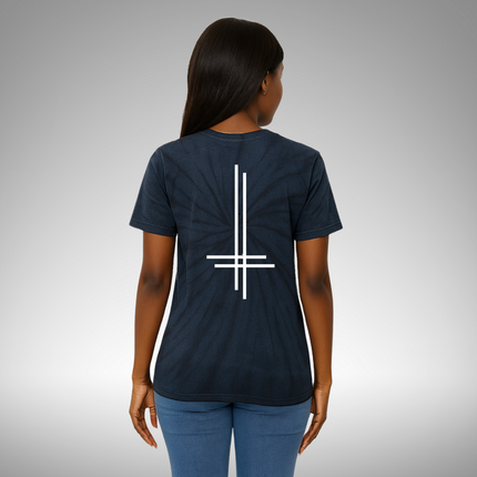 Crux Inversa Tie-Dye Unisex Tee - Inverted Cross TShirt, Grunge meets hippie, Metalhead rainbow warrior, Festival Chaos core, Alt Street Festival Shirt