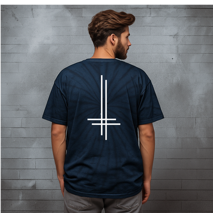 Crux Inversa Tie-Dye Unisex Tee - Inverted Cross TShirt, Grunge meets hippie, Metalhead rainbow warrior, Festival Chaos core, Alt Street Festival Shirt