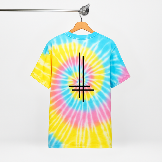 Crux Inversa Tie-Dye Unisex Tee - Inverted Cross TShirt, Grunge meets hippie, Metalhead rainbow warrior, Festival Chaos core, Alt Street Festival Shirt