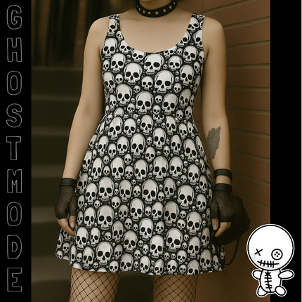 Skull Hoard Skater Dress - Cute Creepy Skull Print, Punk Goth Alt Kawaii Horror, Strange Weird Pretty Preppy Outfit
