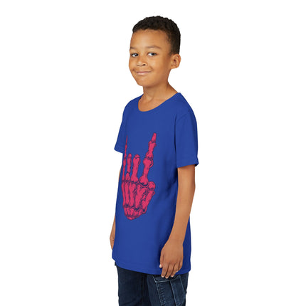Rock On Bones Unisex Kids Tee - Fun Skeleton Hand, Casual Style, Cool Music Graphic Tee for Youth Rockers & Metal Fans – 9 Colors