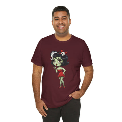 Zombie Girl Kiss Unisex T-Shirt - Gothic Punk Horror Creepy Tee, Alt Grunge Rockabilly Tshirt, Sexy Zombified Pinup Girl