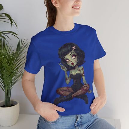 Zombie Girl Unisex T-Shirt - Gothic Punk Horror Creepy Tee, Alt Grunge Rockabilly Tshirt, Sexy Zombified Pinup Girl