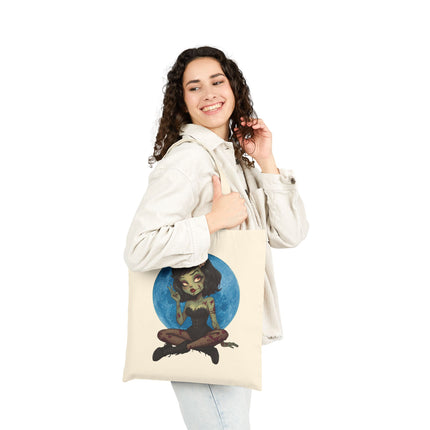 Blue Moon Zombie Girl Canvas Tote Bag - Cute Gothic Punk Graphic, Kawaii Alt Aesthetic Shopper, Rocker and Metalhead friendly