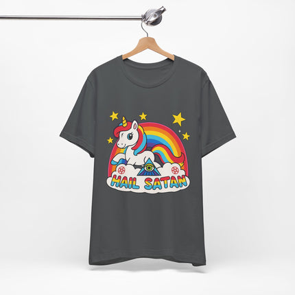 Rainbow 'Hail Satan' Unicorn T-Shirt – Cute Pastel Goth, Punk, Rocker & Alt Graphic Tee, Perfect for lovers of different