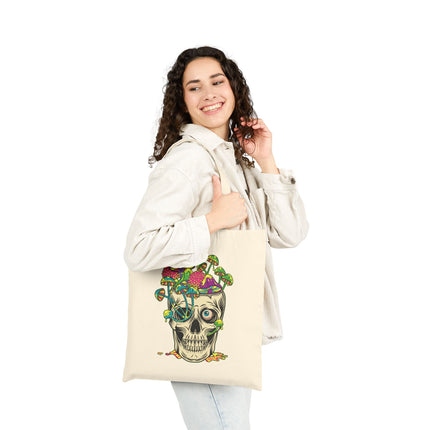 Mushroom Skull Canvas Tote Bag - Cute Gothic Punk Graphic, Kawaii Alt Aesthetic Shopper, Rocker and Metalhead friendly