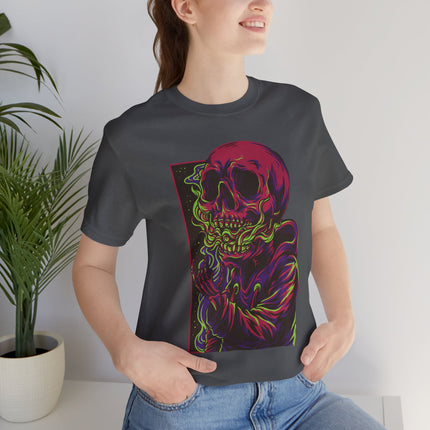 Cyberpunk Skull Unisex T-Shirt - Neon Sci-Fi Alt Skull Streetwear, Punk Rock Skeleton Graphic, Unique Goth Metal Neon Tee