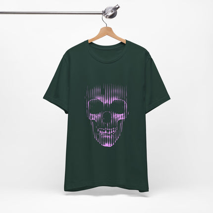 Pink Glitch Skull Unisex T-Shirt – Digital Distortion Alt Streetwear, Goth Punk Rock & Metal Graphic Tee