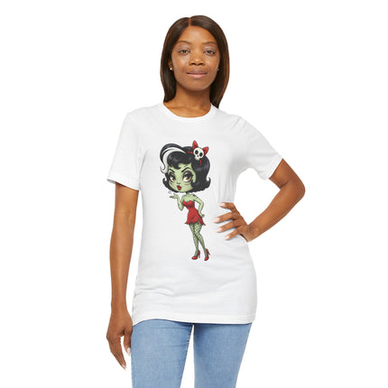 Zombie Girl Kiss Unisex T-Shirt - Gothic Punk Horror Creepy Tee, Alt Grunge Rockabilly Tshirt, Sexy Zombified Pinup Girl