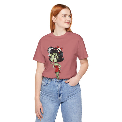 Zombie Girl Kiss Unisex T-Shirt - Gothic Punk Horror Creepy Tee, Alt Grunge Rockabilly Tshirt, Sexy Zombified Pinup Girl