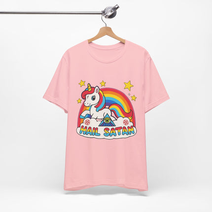 Rainbow 'Hail Satan' Unicorn T-Shirt – Cute Pastel Goth, Punk, Rocker & Alt Graphic Tee, Perfect for lovers of different