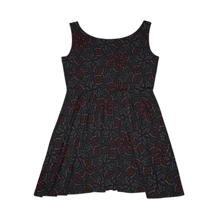 Midnight Bloom Skater Dress - Black & Red Abstract Pattern, Edgy Punk Rock Streetwear, Grunge Goth Alt Kawaii Sk8er