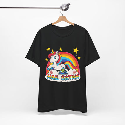 Rainbow 'Hail Satan' Unicorn T-Shirt – Cute Pastel Goth, Punk, Rocker & Alt Graphic Tee, Perfect for lovers of different