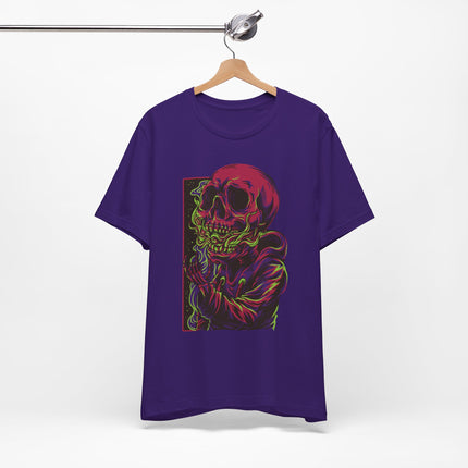 Cyberpunk Skull Unisex T-Shirt - Neon Sci-Fi Alt Skull Streetwear, Punk Rock Skeleton Graphic, Unique Goth Metal Neon Tee