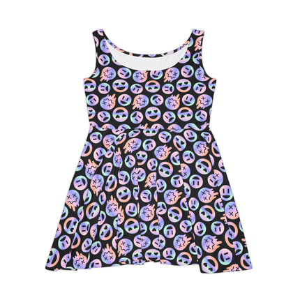 Emoji Mania Skater Dress - Cute Smiley Frowny Face Print, Punk Goth Alt Kawaii Grunge, Alt Emo Festival Clothing Outfit