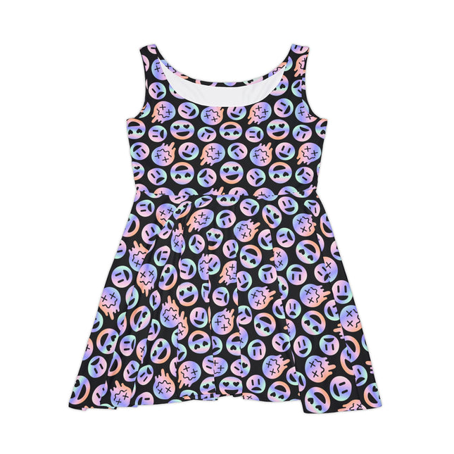 Emoji Mania Skater Dress - Cute Smiley Frowny Face Print, Punk Goth Alt Kawaii Grunge, Alt Emo Festival Clothing Outfit