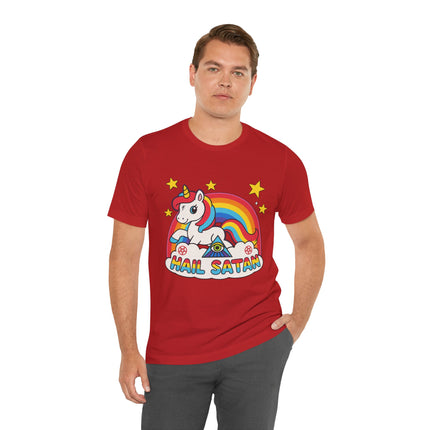 Rainbow 'Hail Satan' Unicorn T-Shirt – Cute Pastel Goth, Punk, Rocker & Alt Graphic Tee, Perfect for lovers of different