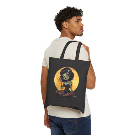 Zombie Girl Canvas Tote Bag - Cute Gothic Punk Graphic, Kawaii Alt Aesthetic Shopper, Rocker and Metalhead friendly