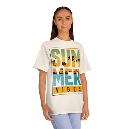 Summer Vibes Unisex Tee – Bright Bold and Ready for Sunshine, Retro Palm Tree Vacation Shirt, Casual Coastal Style , Multiple Colors