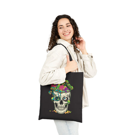 Mushroom Skull Canvas Tote Bag - Cute Gothic Punk Graphic, Kawaii Alt Aesthetic Shopper, Rocker and Metalhead friendly