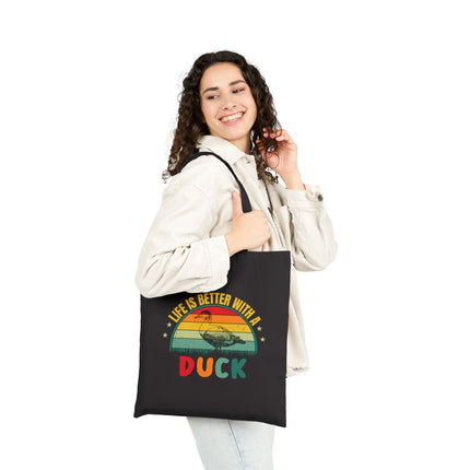Life is Better with a Duck Canvas Tote Bag - Funny Cute Animal, Adorable Duck Duckling Gift, Shopping Casual Satchel Purse Handbag