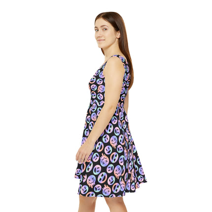 Emoji Mania Skater Dress - Cute Smiley Frowny Face Print, Punk Goth Alt Kawaii Grunge, Alt Emo Festival Clothing Outfit