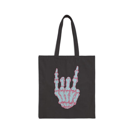 Horns Up Skeleton Tote Bag – Punk, Metal, Goth & Alt Style Canvas Shopper, Unique Shopping Accessory