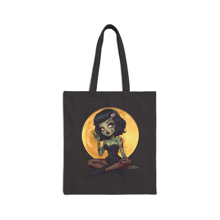 Zombie Girl Canvas Tote Bag - Cute Gothic Punk Graphic, Kawaii Alt Aesthetic Shopper, Rocker and Metalhead friendly