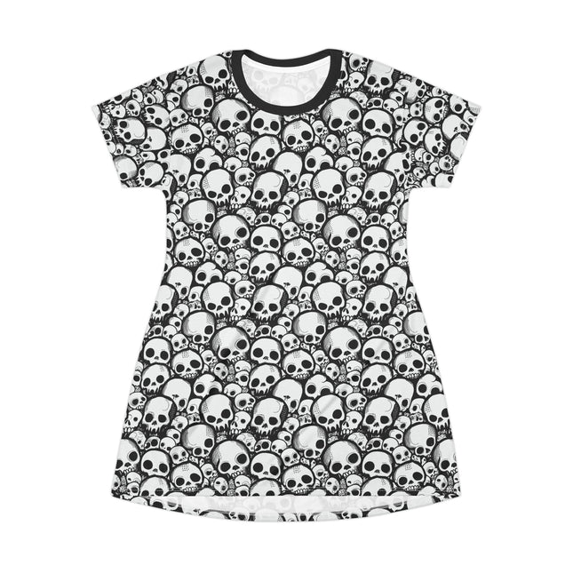 Skull Hoard T-Shirt Dress - Punk Goth Funky Mini Dress, Edgy Grunge Shirt Dress, Alt Unique Clothing