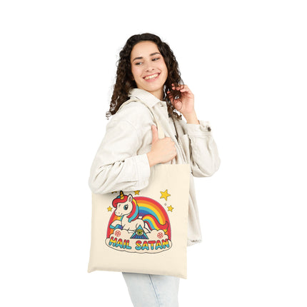 Hail Satan Rainbow Unicorn Tote Bag – Cute Pastel Goth, Kawaii, Punk & Alt Aesthetic Shopper, Rocker & Metalhead friendly