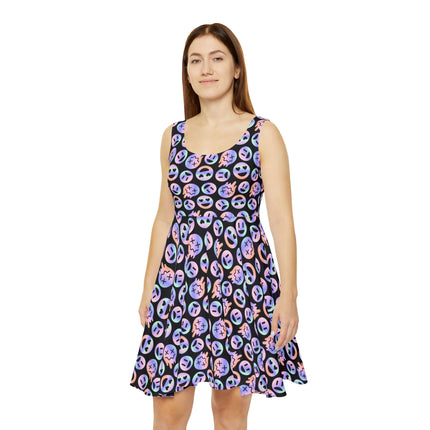 Emoji Mania Skater Dress - Cute Smiley Frowny Face Print, Punk Goth Alt Kawaii Grunge, Alt Emo Festival Clothing Outfit