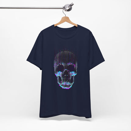 Digital Distortion Skull Unisex T-Shirt – Neon Glitch Skull Design Perfect for Rockers, Metalheads, Goth, Punk & Alt Lovers