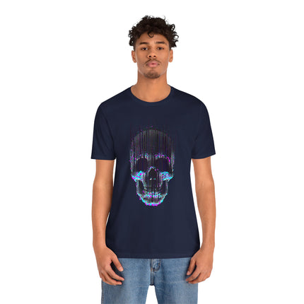 Digital Distortion Skull Unisex T-Shirt – Neon Glitch Skull Design Perfect for Rockers, Metalheads, Goth, Punk & Alt Lovers