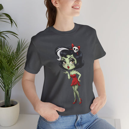 Zombie Girl Kiss Unisex T-Shirt - Gothic Punk Horror Creepy Tee, Alt Grunge Rockabilly Tshirt, Sexy Zombified Pinup Girl