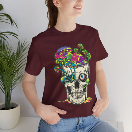 Mushroom Skull Unisex T-Shirt - Psychedelic Gothic Punk Horror Graphic Tee, Metal Rock Grunge Indie Lovers