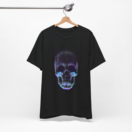 Digital Distortion Skull Unisex T-Shirt – Neon Glitch Skull Design Perfect for Rockers, Metalheads, Goth, Punk & Alt Lovers