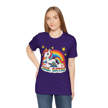 Rainbow 'Hail Satan' Unicorn T-Shirt – Cute Pastel Goth, Punk, Rocker & Alt Graphic Tee, Perfect for lovers of different